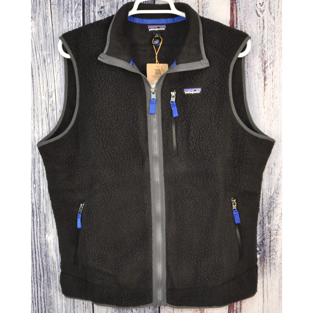 Patagonia Retro-Pile Fleece Vest Men's XL Black Outdoor Pockets Hiking Full Zip